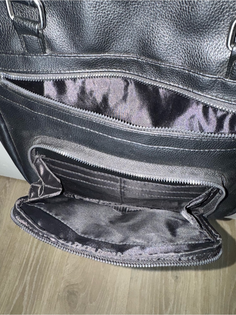 Sears Black Faux Leather Shoulder Tote with Front Zip Pocket - Picture 3 of 5